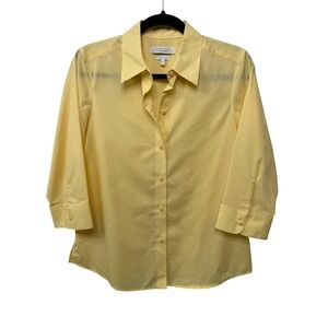 Foxcroft for Appleseed's Yellow Wrinkle Free 3/4 Sleeve Button Down Shirt Size 6